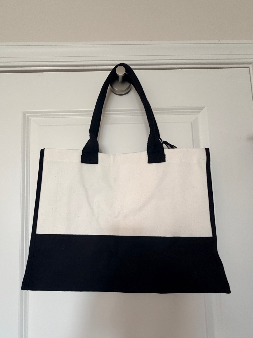 Chanel Themed Vintage 1975 Birthday Canvas Tote Black & White w/Matching Pouch - Picture 2 of 5